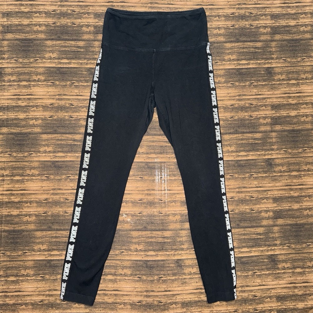 Victoria's Secret PINK Yoga Pants Black Size M Logo Stripe